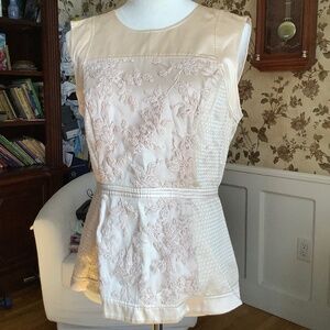 Women BCBG MAXAZRIA Mixed Media Sleeveless Beige Peplum Top Size M